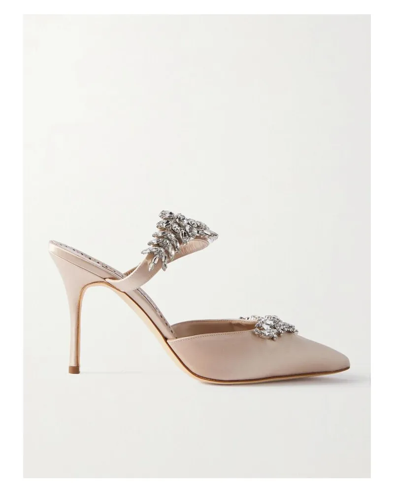 Manolo Blahnik Lurum 90 Mules Aus Satin Mit Kristallen - Neutral Neutral