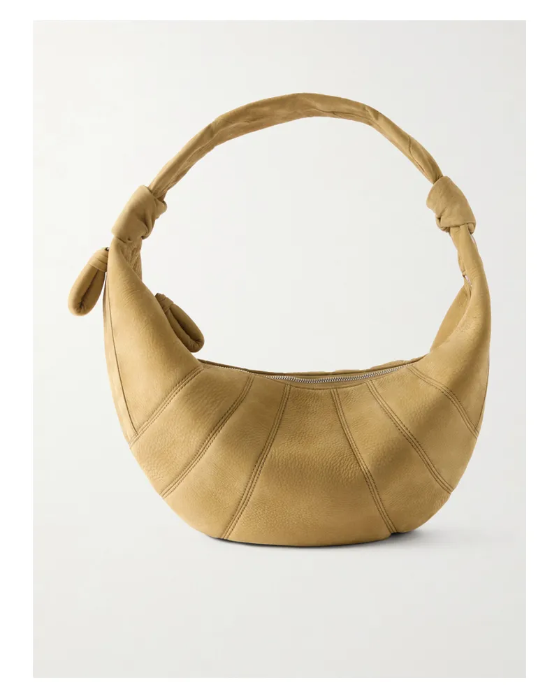 Christophe Lemaire Fortune Croissant Paneled Nubuck Shoulder Bag - Brown Brown