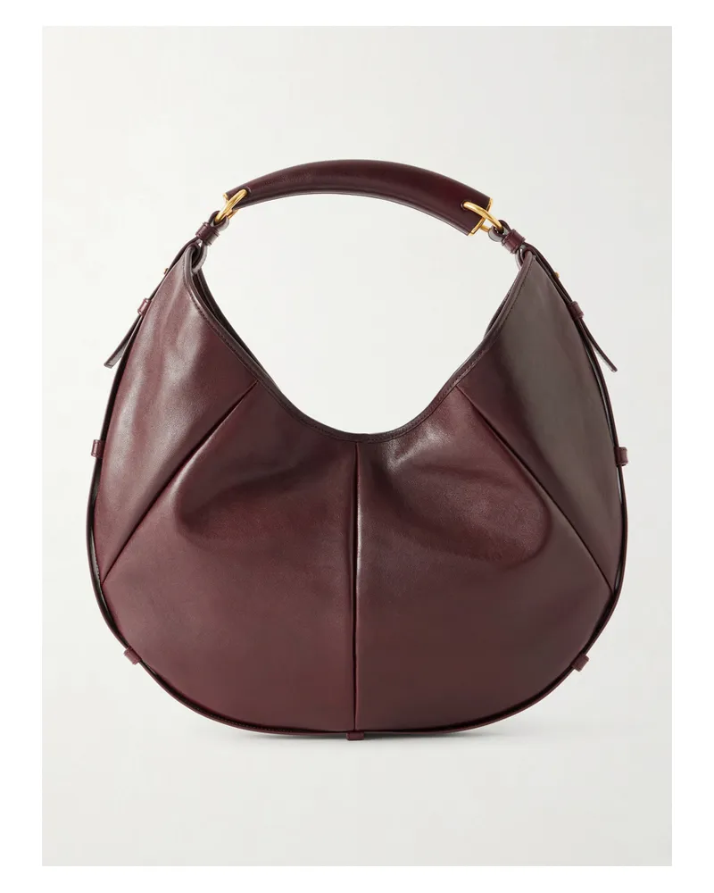 Saint Laurent Mombasa Paneled Leather Shoulder Bag - Burgundy Burgundy