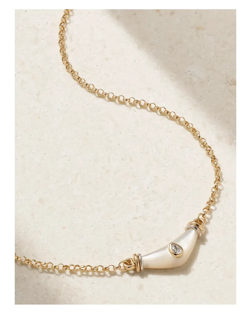 L’Atelier Nawbar Karma Kette Aus 18 Karat Gelb- Und Weißgold Mit Perlmutt Und Diamant Gold