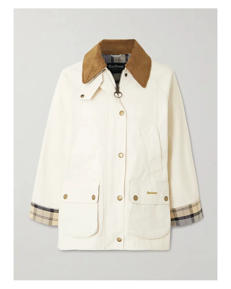 Barbour Modern Beadnell Corduroy-trimmed Waxed-cotton Jacket - Neutrals Neutrals