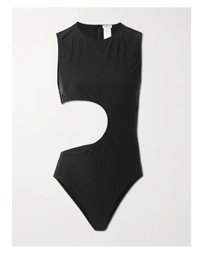 Alaïa Cutout Ribbed Swimsuit - Black Black