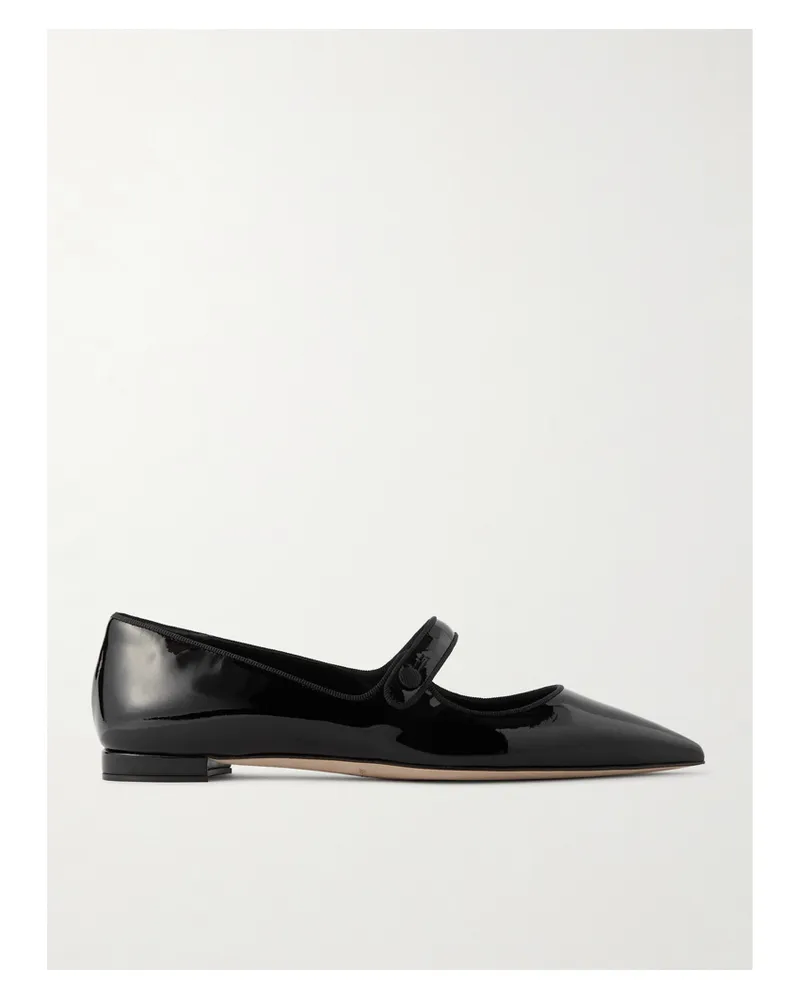 Manolo Blahnik Campari Grosgrain-trimmed Patent-leather Ballet Flats - Black Black