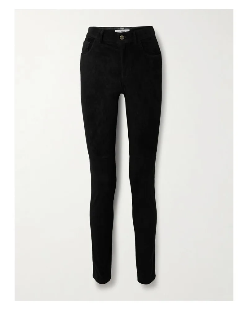 Chloé Eng Geschnittene Hose Aus Veloursleder - Schwarz Schwarz