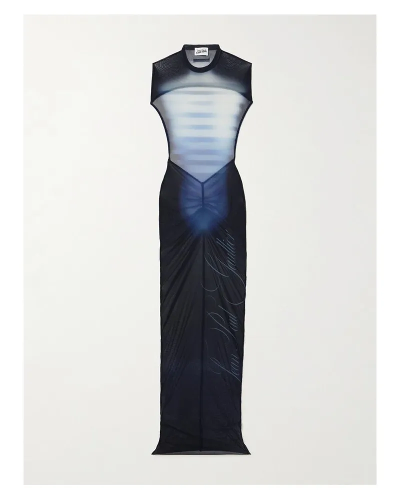 Jean Paul Gaultier Le Mâle Maxikleid Aus Stretch-mesh Mit Raffungen Und Print - Blau Blau