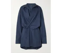 Asymmetrisches Mini-hemdblusenkleid Aus Baumwollpopeline Mit Raffungen - Blau