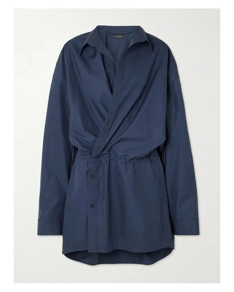 Balenciaga Asymmetrisches Mini-hemdblusenkleid Aus Baumwollpopeline Mit Raffungen - Blau Blau