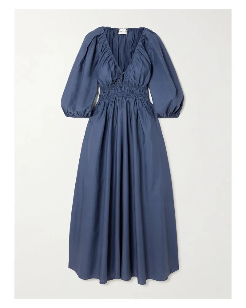 Matteau Midikleid Aus Biobaumwollpopeline Mit Raffungen - Blau Blau