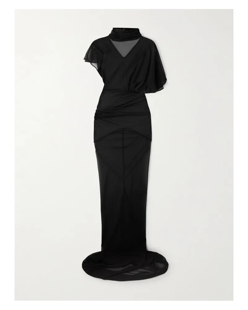Rick Owens Lilith Asymmetrische Robe Aus Elastischem Organza Mit Raffungen - Schwarz Schwarz