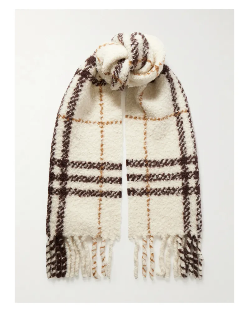 Burberry Schal Aus Kariertem Bouclé Aus Einer Alpakawollmischung Mit Fransen - Elfenbein Elfenbein