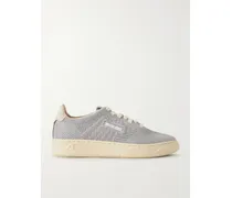 Easyknit Suede-trimmed Metallic Knitted Sneakers - Gray