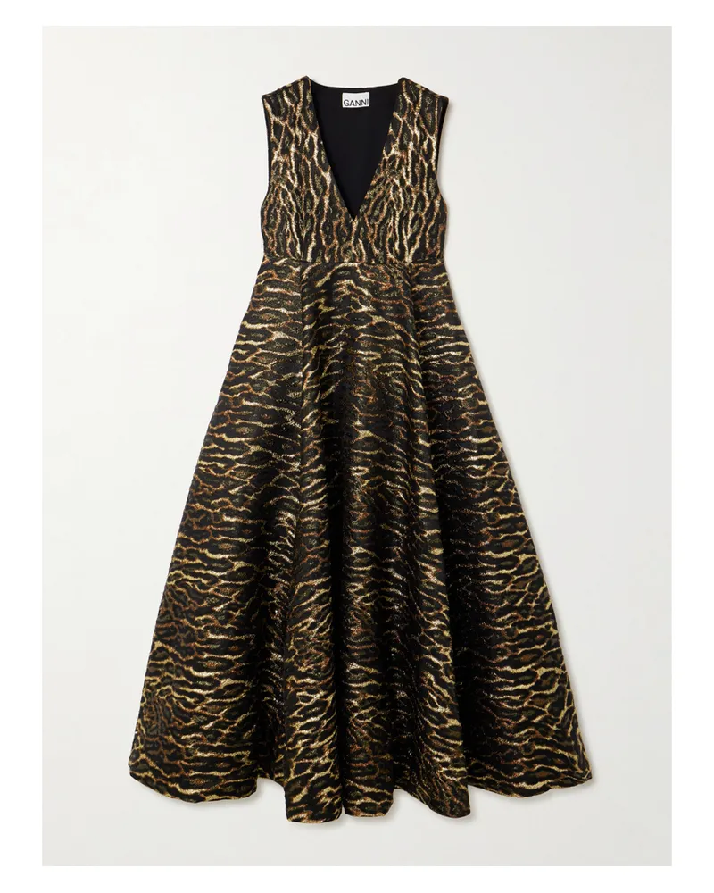 Ganni Metallic Leopard-print Recycled-cloqué Midi Dress - Animal print Animal