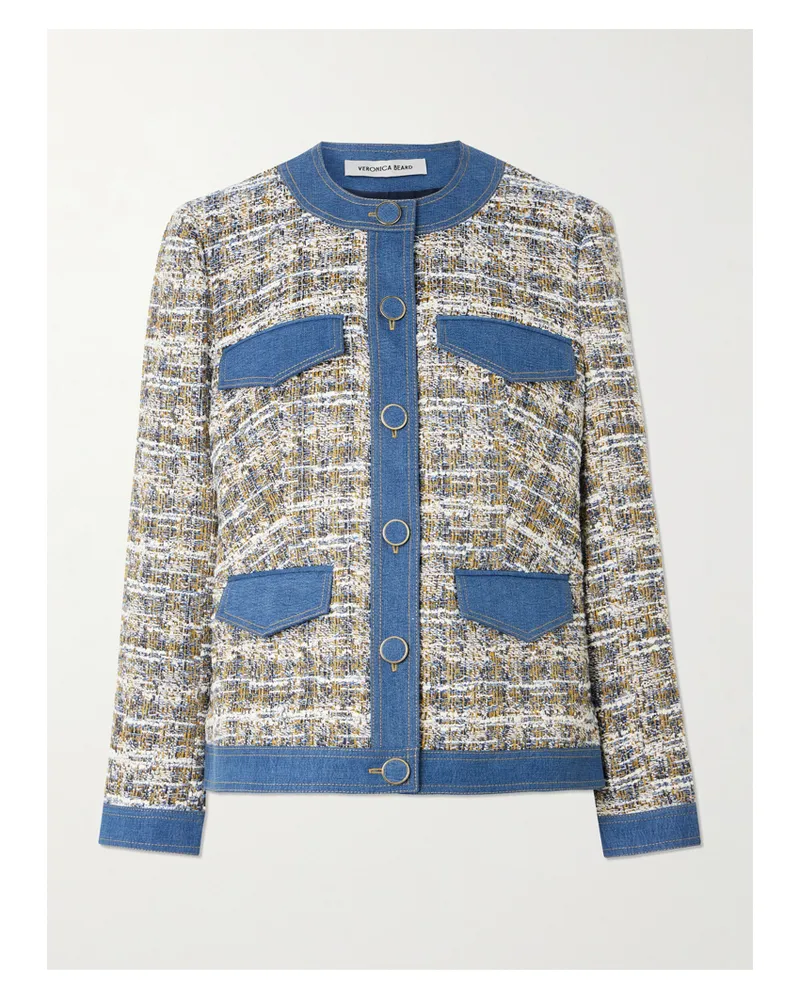 Veronica Beard Ainslie Denim-trimmed Cotton-blend Tweed Jacket - Blue Blue