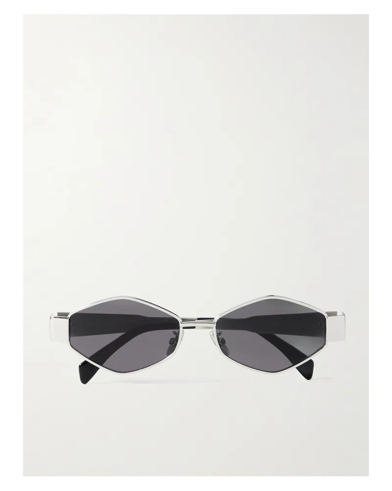 Celine Triomphe Hexagon-frame Silver-tone Sunglasses Silver