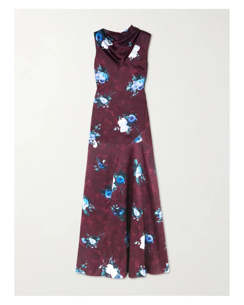 Erdem Asymmetrische Robe Aus Duchesse-satin Mit Blumenprint Und Cut-out - Burgunder Burgunder