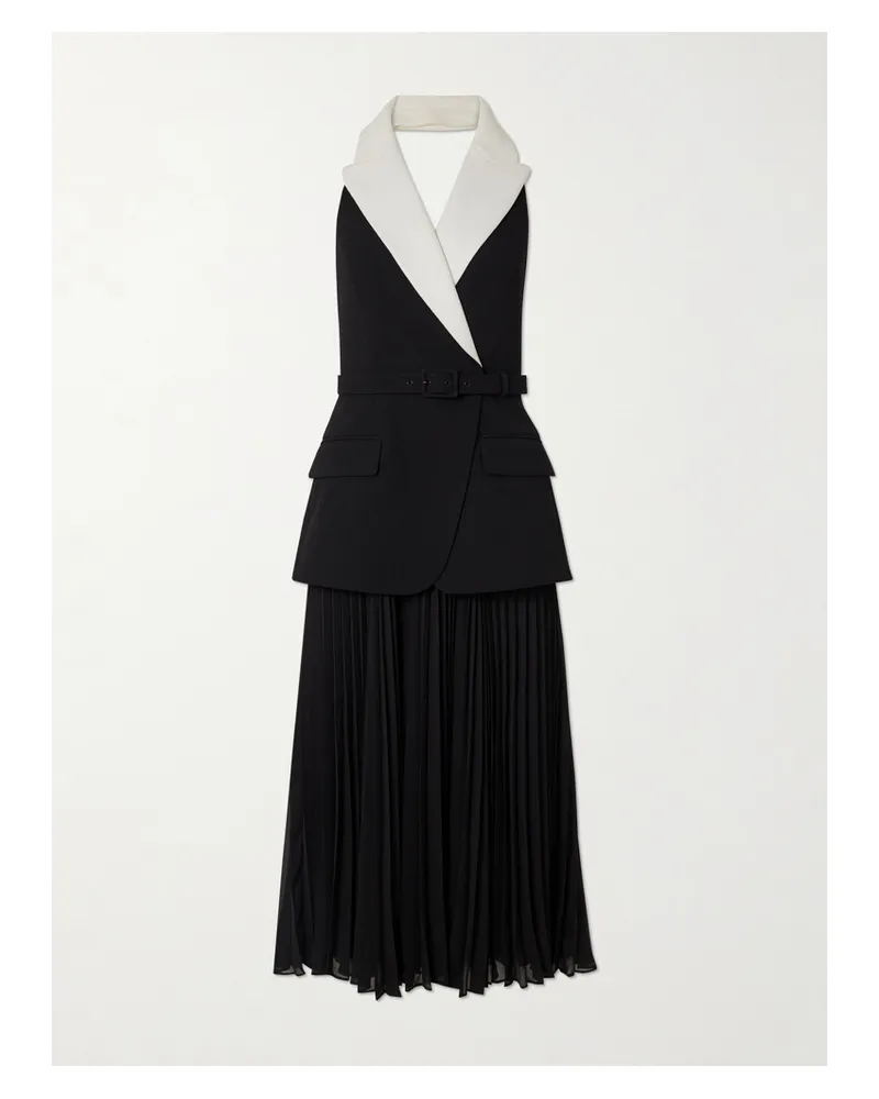Rebecca Vallance Emma Mehrlagiges Midikleid Aus Crêpe Mit Plissee Und Gürtel - Schwarz Schwarz