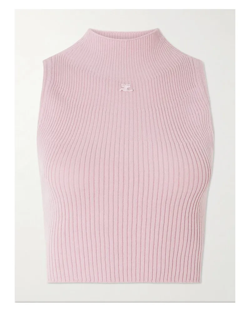Courrèges Ärmelloses Oberteil Aus Einer Gerippten Baumwoll-merinowollmischung Mit Applikation - Pink Pink