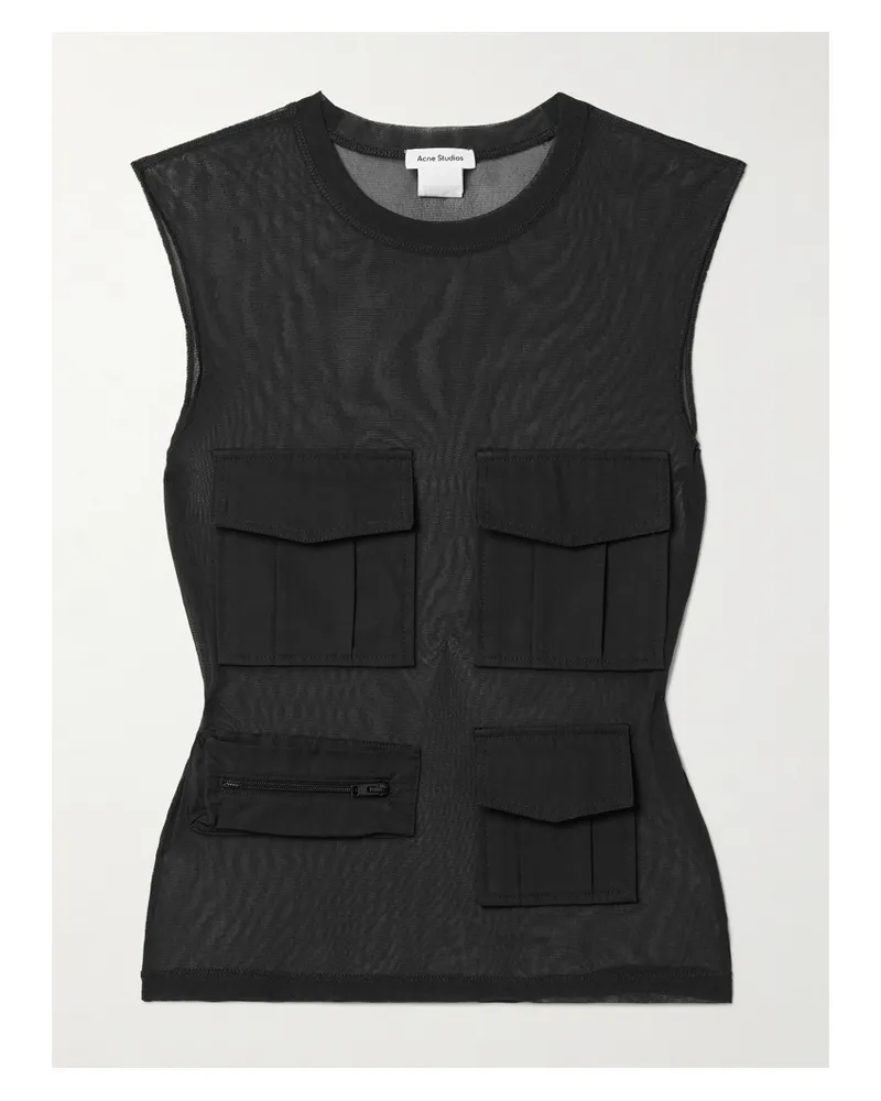 Acne Studios Verkürztes Tanktop Aus Stretch-mesh Mit Baumwollbesätzen - Grau Grau