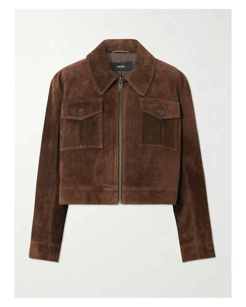 Arma Helen Cropped Suede Jacket - Brown Brown