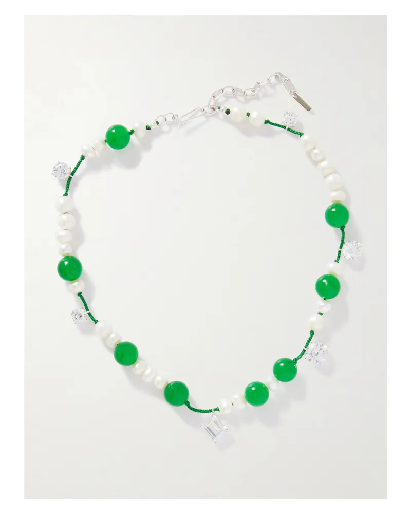 Completedworks Kette Aus Kordel Mit Zierperlen, Perlen, Kristallen Und Details Aus Silber - Grün Grün