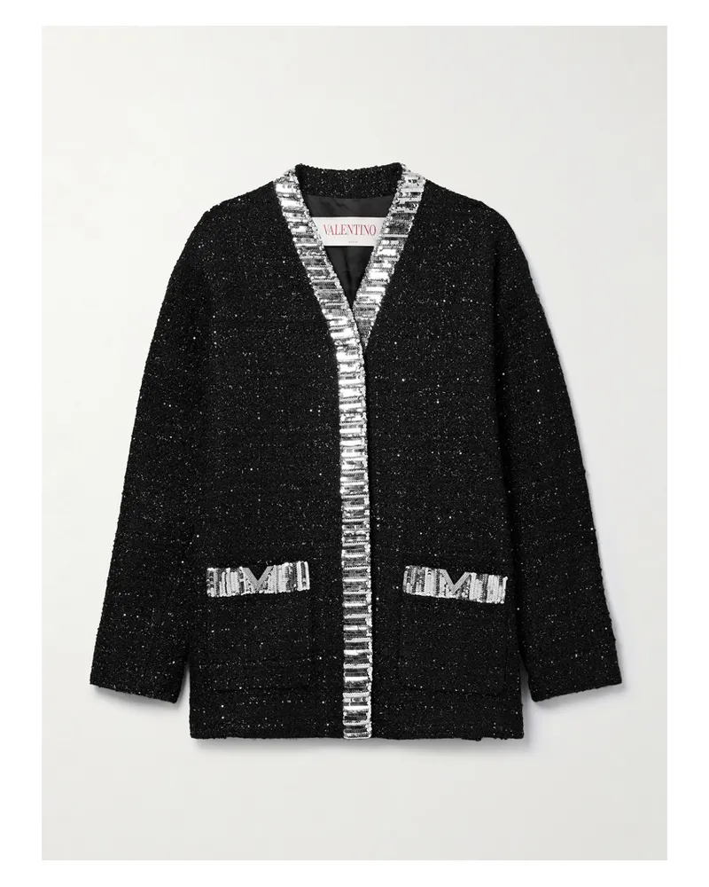 Valentino Garavani Cardigan Aus Metallic-tweed Mit Verzierungen - Schwarz Schwarz