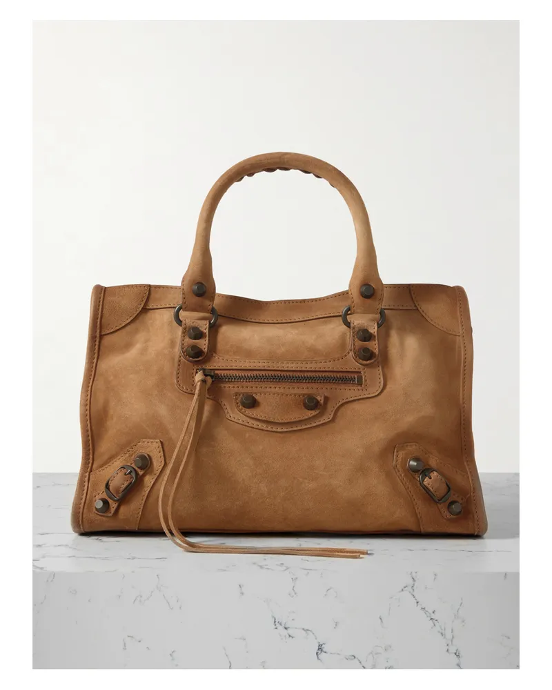 Balenciaga Le City Small Embellished Nubuck Tote - Brown Brown