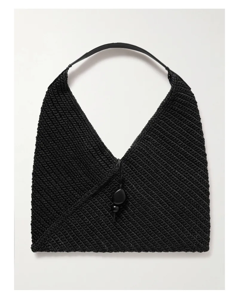 Hunting Season Origami Medium Leather-trimmed Fique Shoulder Bag - Black Black