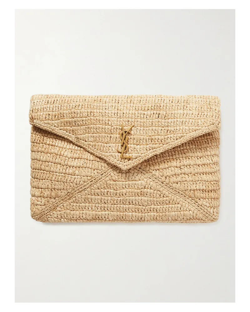 Saint Laurent Cassandre Raffia Clutch - Neutrals Neutrals