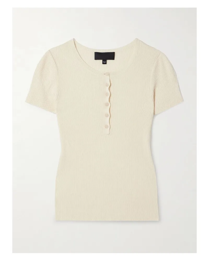 Nili Lotan Francene Henley-t-shirt Aus Gerippter Seide - Elfenbein Elfenbein