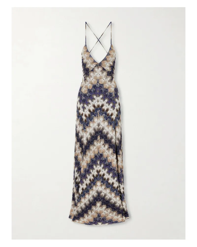 Missoni Striped Metallic Crochet-knit Maxi Dress - Blue Blue