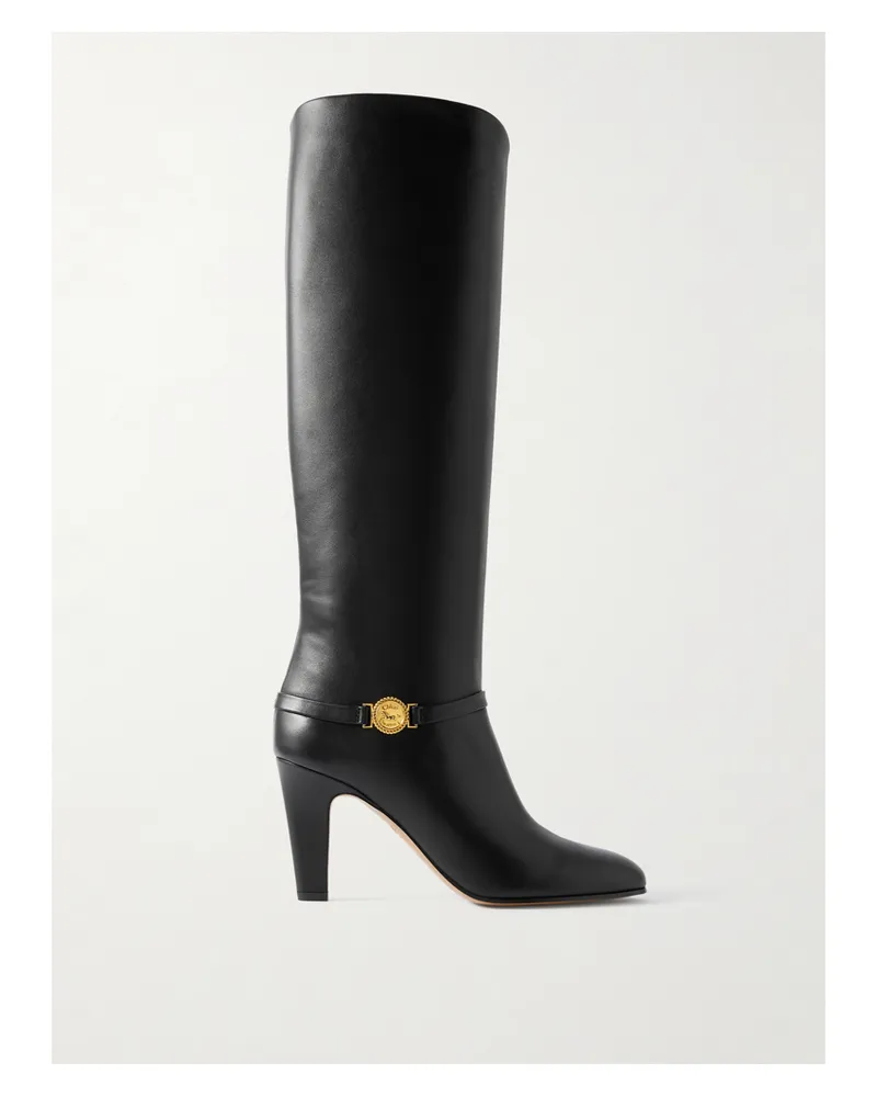 Chloé Eve Embellished Leather Knee Boots - Black Black