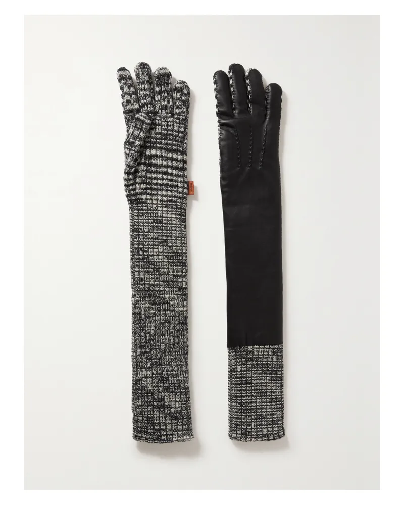 Missoni Handschuhe Aus Gerippter Wolle Und Leder - Schwarz Schwarz