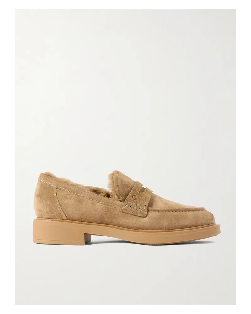 Gianvito Rossi Harris 20 Loafers Aus Veloursleder Mit Shearling-futter - Braun Braun