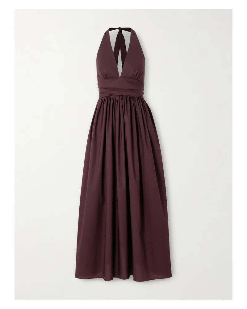Matteau Neckholder-maxikleid Aus Biobaumwollpopeline Mit Raffungen - Burgunder Burgunder