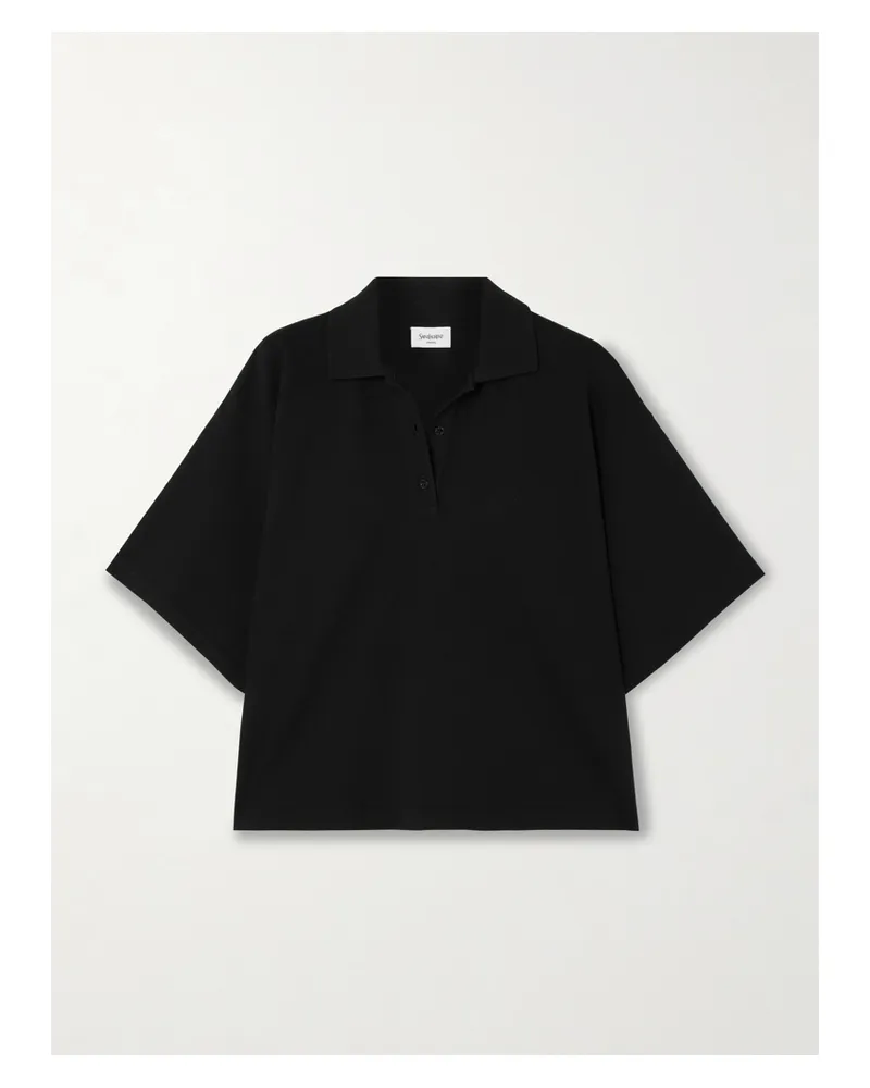 Saint Laurent Oversized Cotton-blend Piqué Polo Top - Black Black