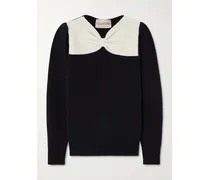 Bow-detailed Two-tone Wool Sweater - Black