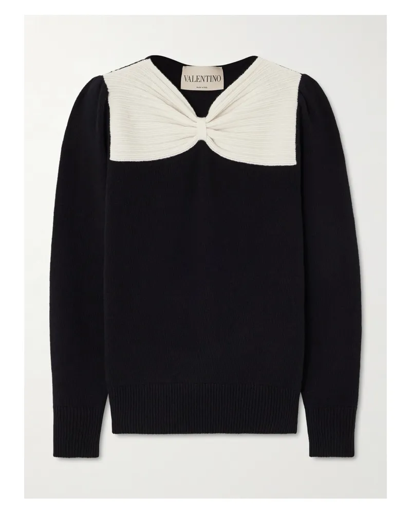 Valentino Garavani Bow-detailed Two-tone Wool Sweater - Black Black