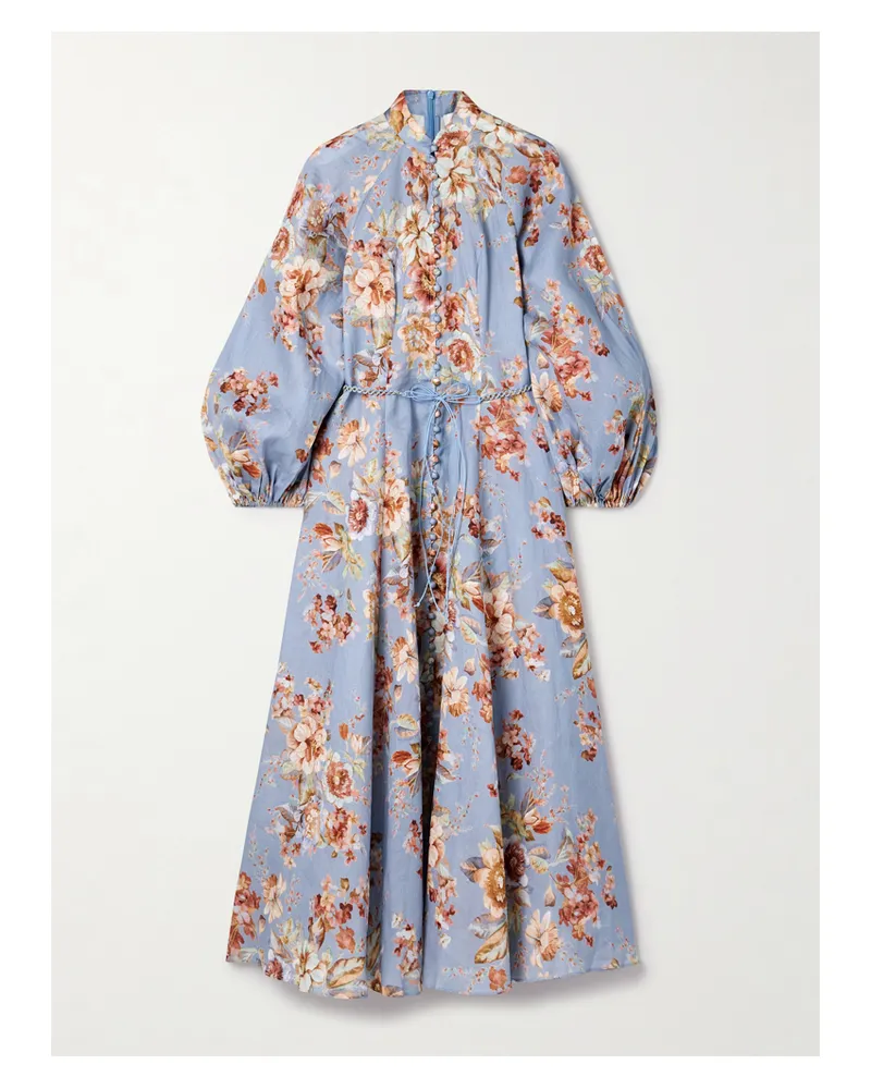 Zimmermann Awaken Maxikleid Aus Leinen Mit Blumenprint - Blau Blau