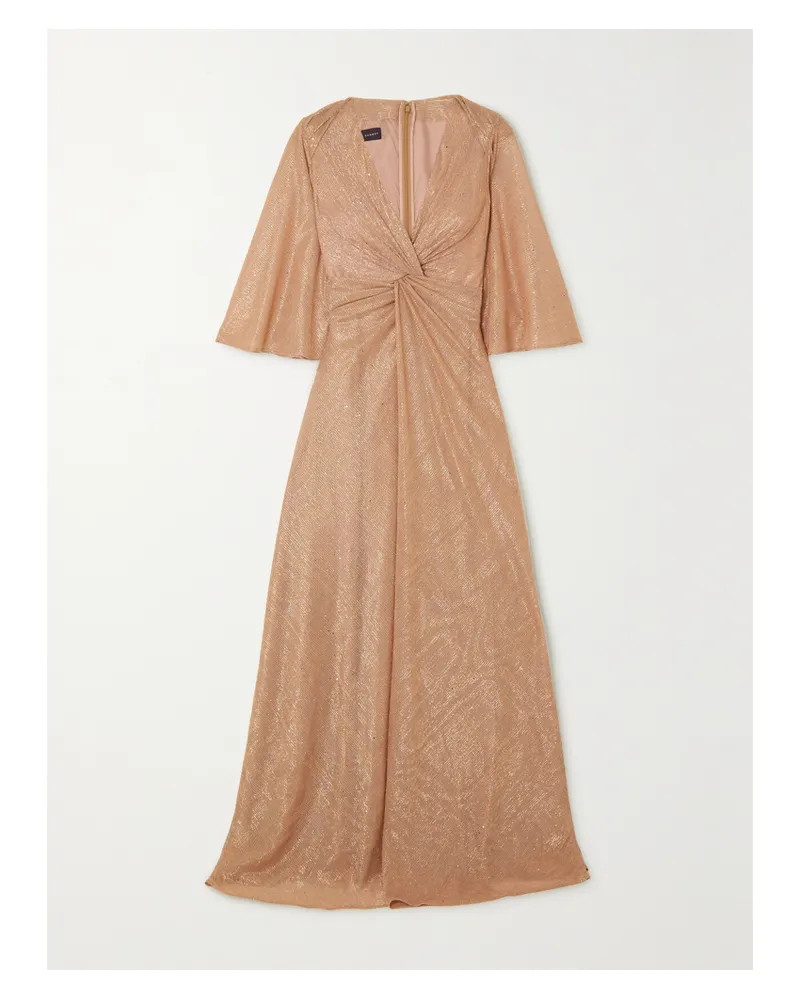 Talbot Runhof Robe Aus Metallic-voile Mit Cape-effekt, Pailletten Und Twist-detail - Orange Orange