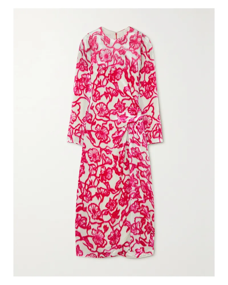 Dries van Noten Midikleid Aus Samt Mit Blumenprint Und Raffungen - Pink Pink