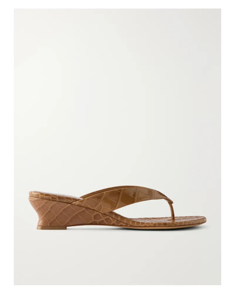 Le Monde Béryl Micro Wedge Croc-effect Leather Thong Sandals - Brown Brown