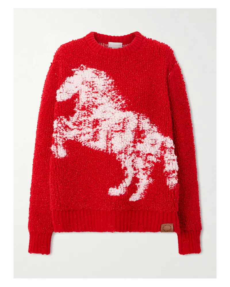 Stella McCartney Oversized Distressed Jacquard-knit Wool-blend Fleece Sweater - Red Red