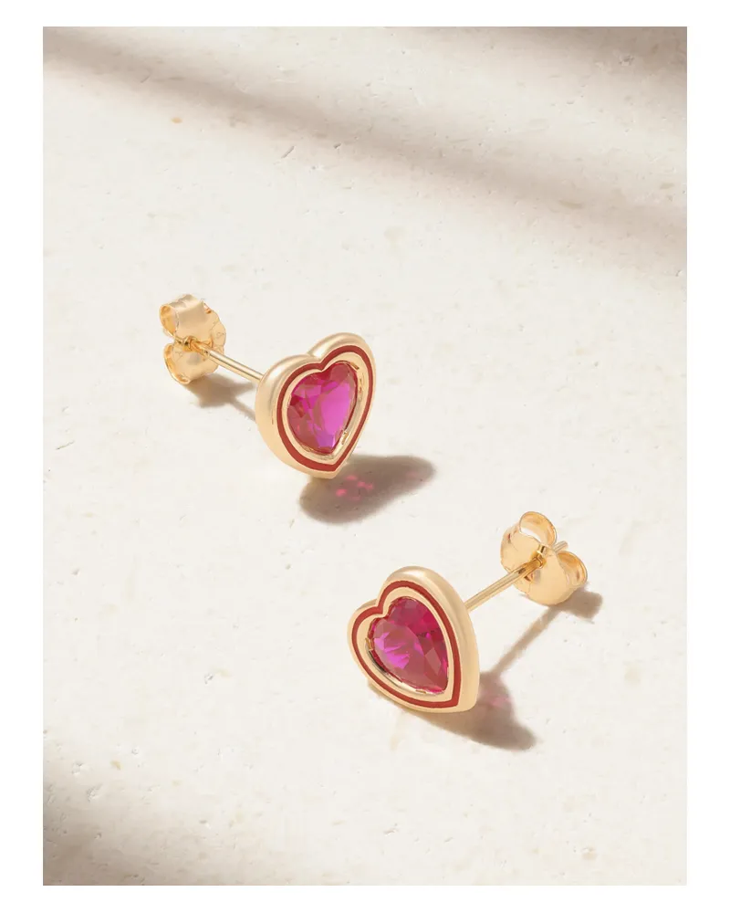 Alison Lou Madison 14-karat Gold, Laboratory-grown Ruby And Enamel Earrings - Red Red