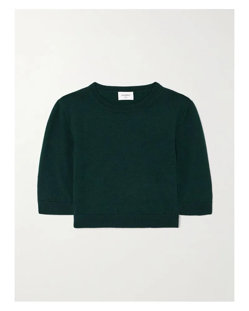 Saint Laurent Verkürzter Wollpullover - Grün Grün