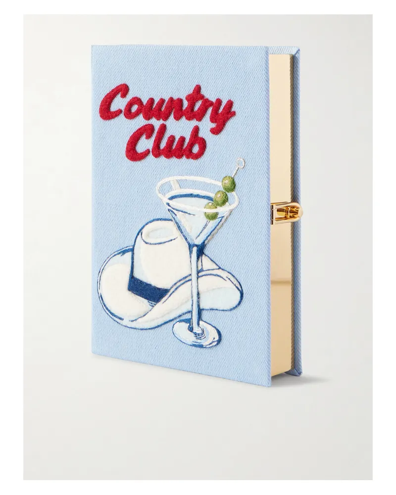 Olympia Le-Tan Country Club Embroidered Appliquéd Twill Clutch - Blue Blue