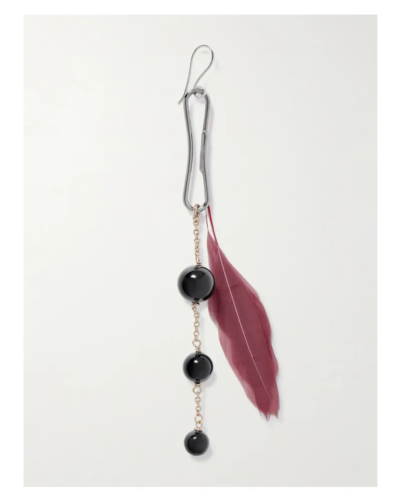 Christophe Lemaire Dot Silver- And Gold-tone, Onyx And Feather Single Earring - Black Black