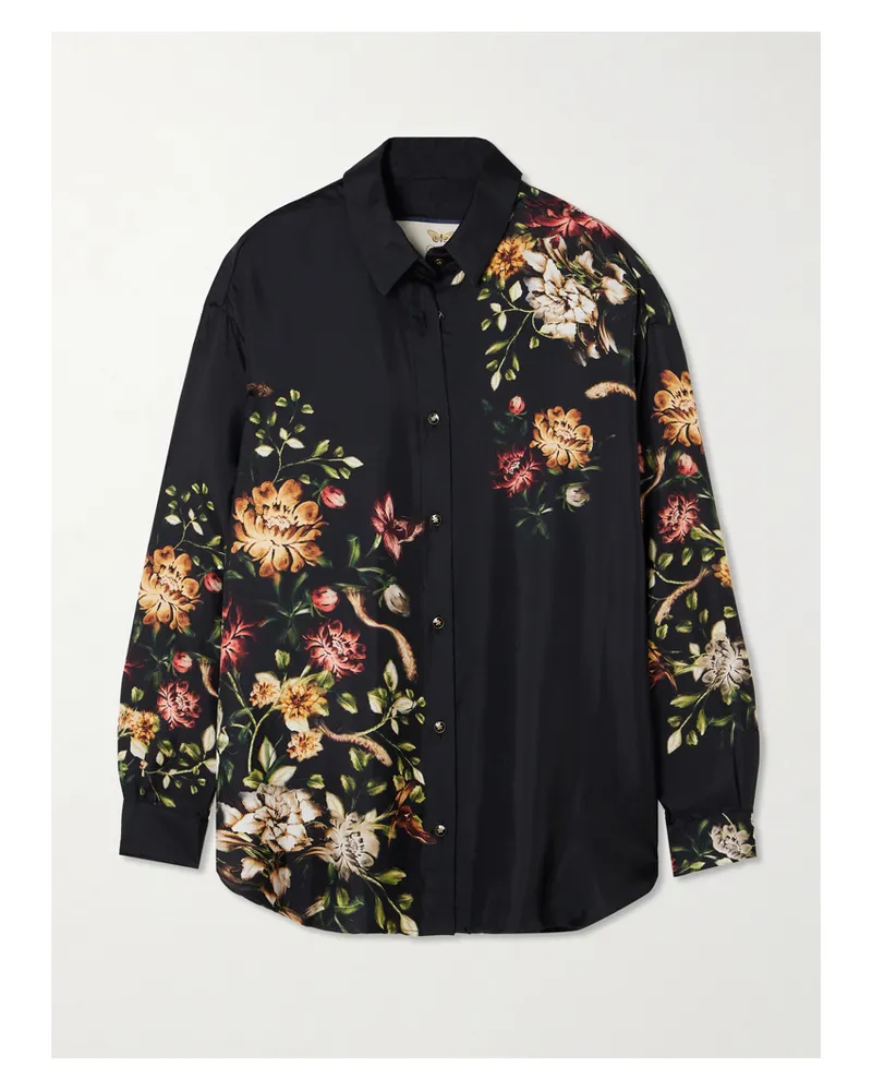 AGUA BENDITA Cecilia Paramo Hemd Aus Seiden-twill Mit Blumenprint - Schwarz Schwarz