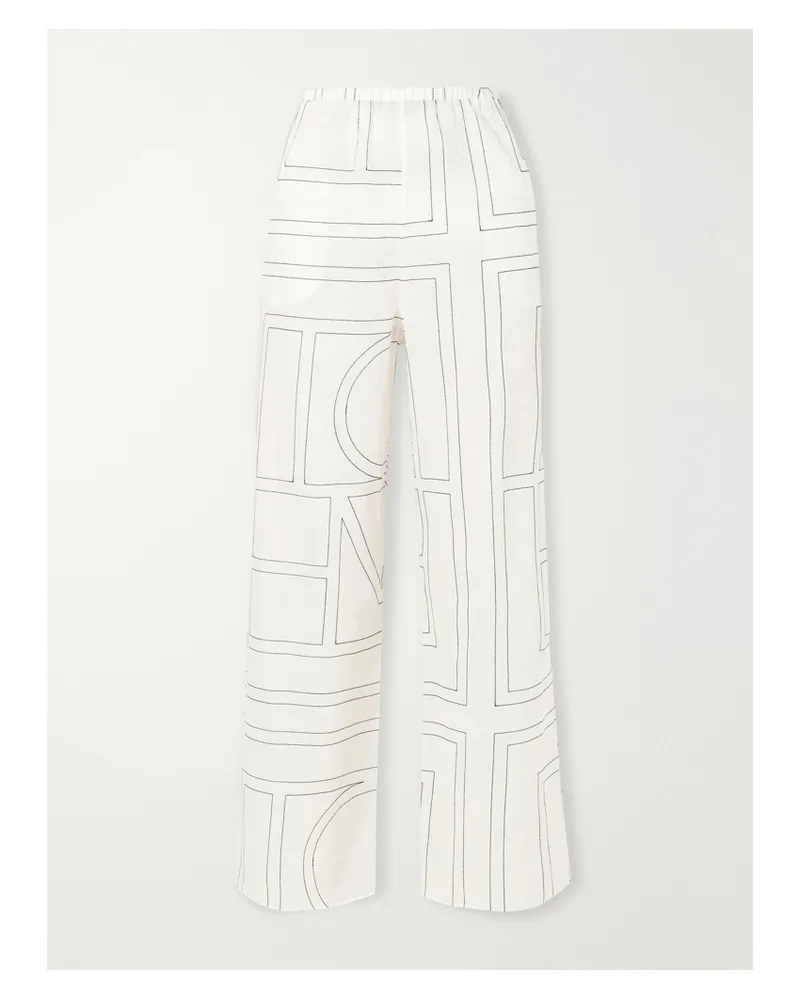 Totême Embroidered Organic Cotton And Lyocell-blend Wide-leg Pants - White White