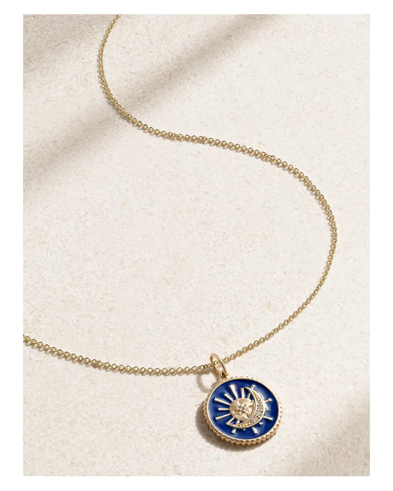 Sydney Evan Sun And Moon Kette aus 14 Karat Gold Blau