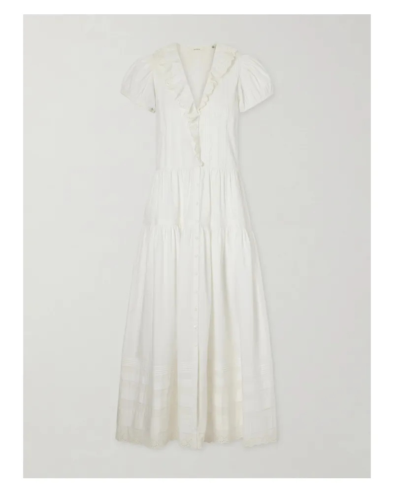 DÔEN Eliette Ruffled Brodeire Anglaise-trimmed Organic Cotton Midi Dress - White White